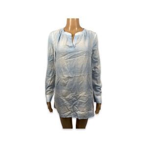 Lands End Long Sleeve Split Neck Tunic ,Womens size XS, Blue/White